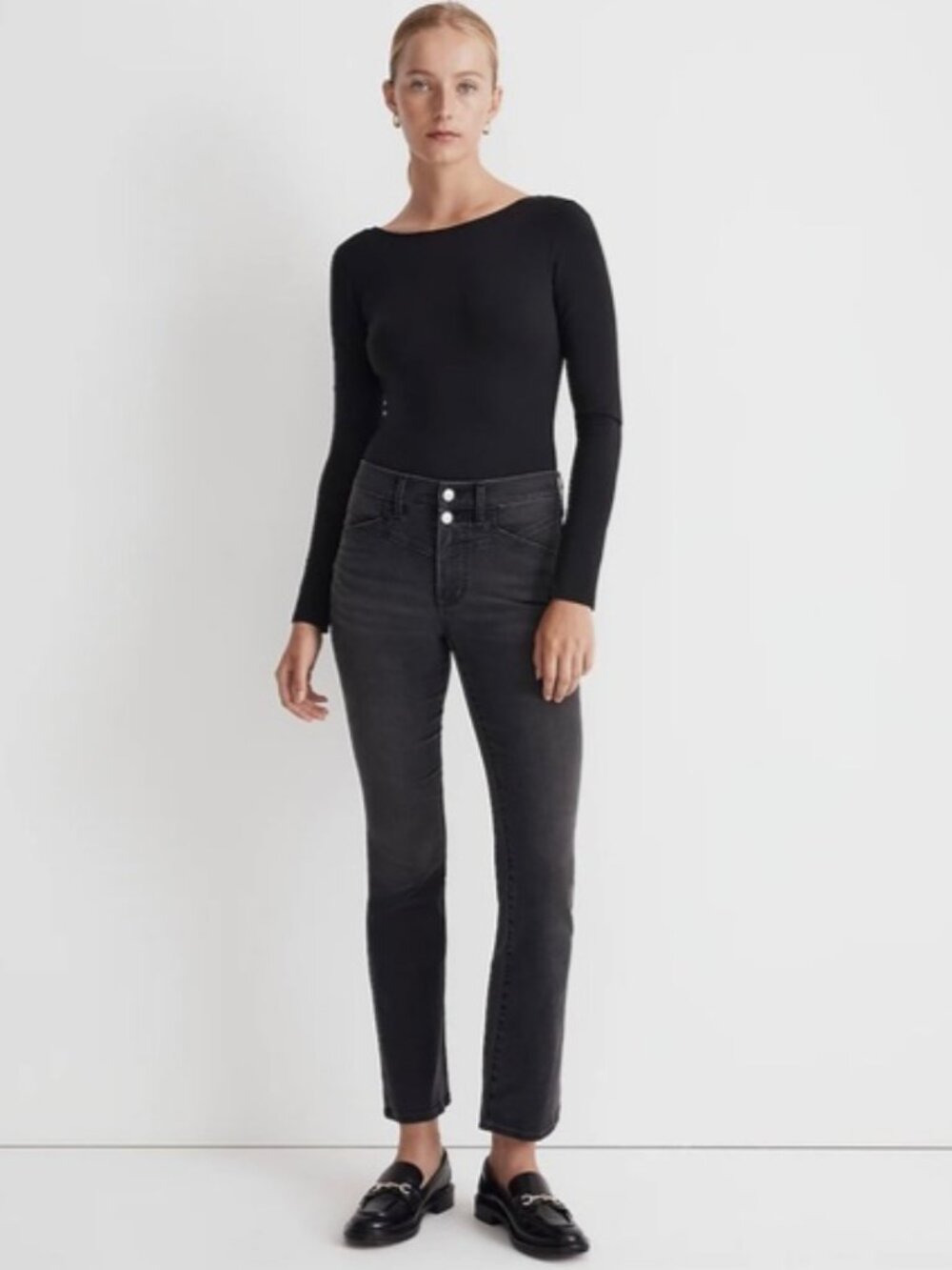 Madewell: Mid-Rise Kick Out Crop Jeans, Size 29, Washed Black
